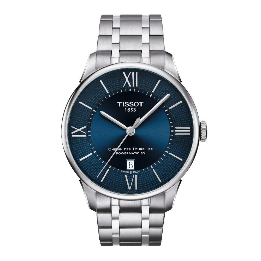 Tissot Chemin Des Tourelles Powermatic 80 Mens Stainless Steel Blue Dial Watch