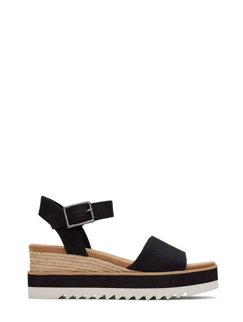 TOMS Diana Wedge Sandal in Black Heavy Canvas