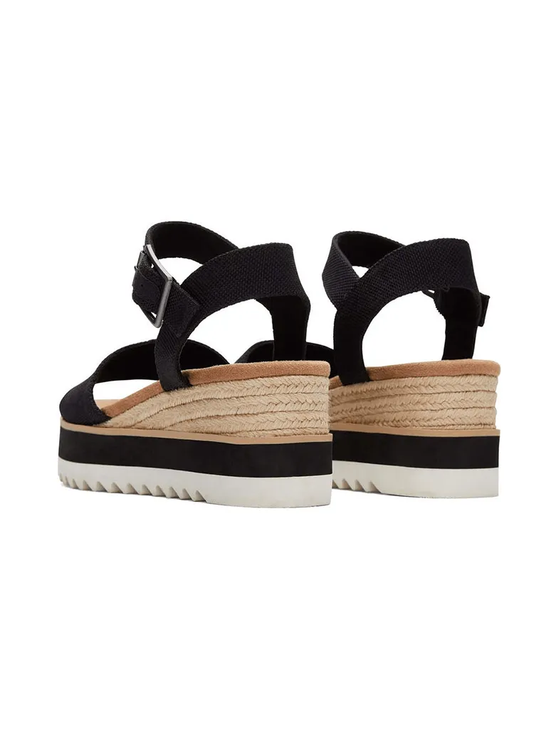 TOMS Diana Wedge Sandal in Black Heavy Canvas