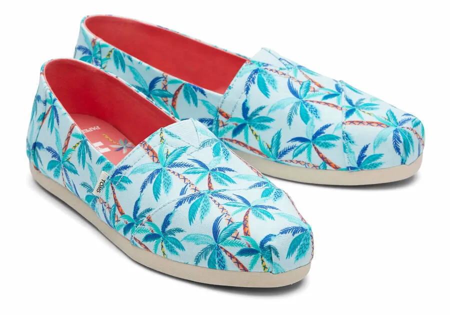 Toms Womens Alpargata Soft Blue Paper Source Palm Trees Print