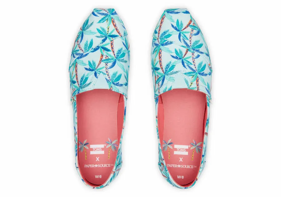 Toms Womens Alpargata Soft Blue Paper Source Palm Trees Print