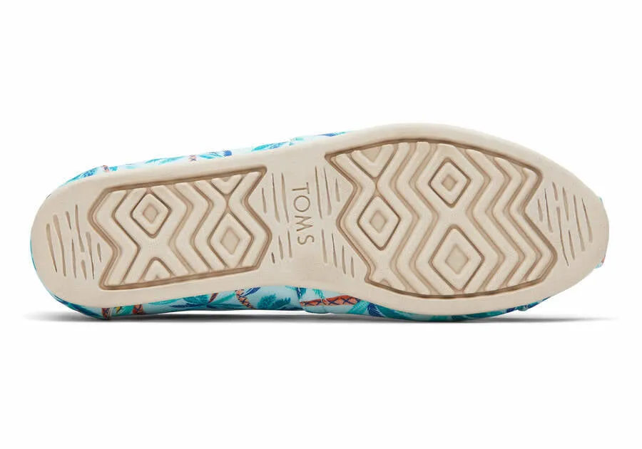 Toms Womens Alpargata Soft Blue Paper Source Palm Trees Print