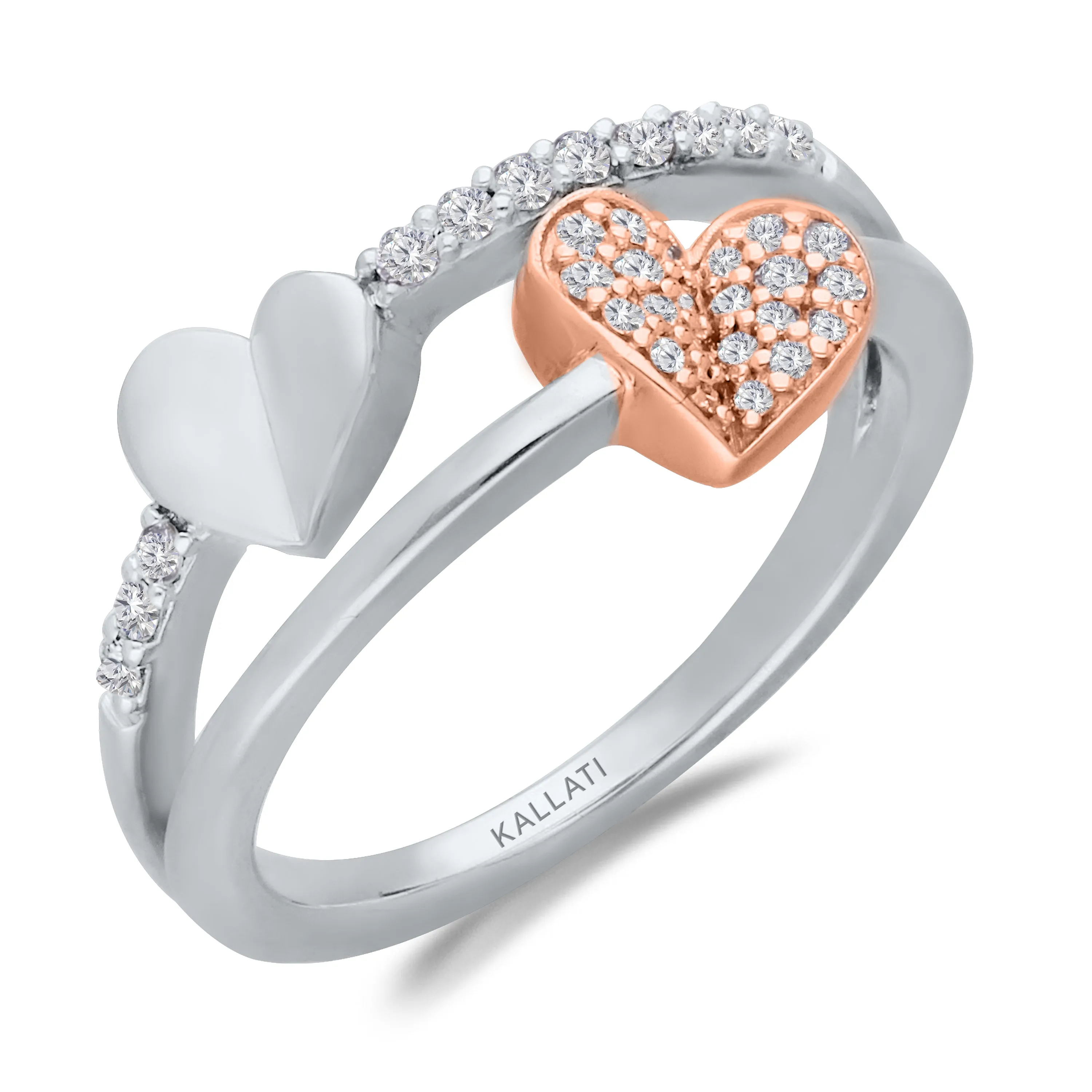 Two Tone Gold Diamond Eternal Double Heart Ring