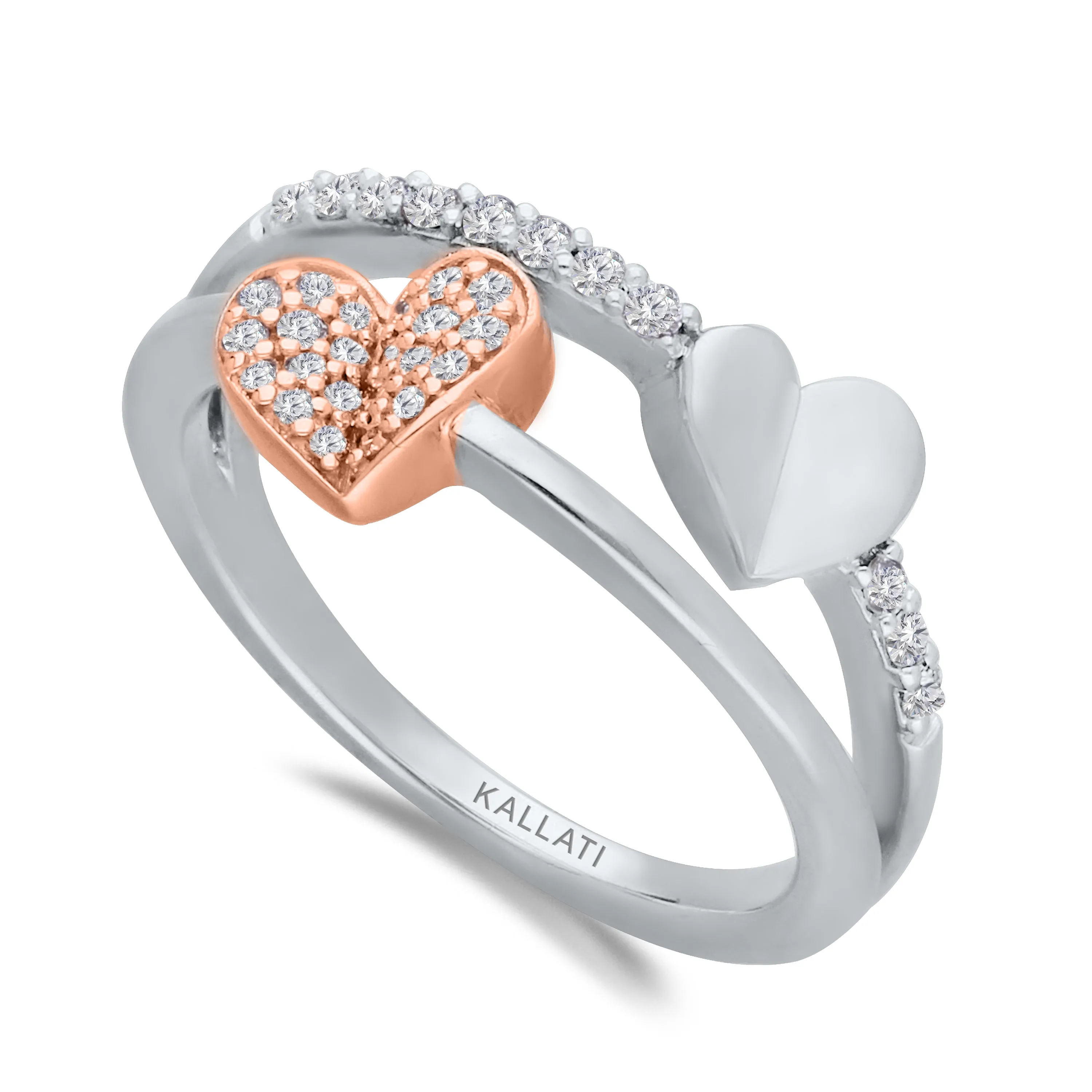 Two Tone Gold Diamond Eternal Double Heart Ring