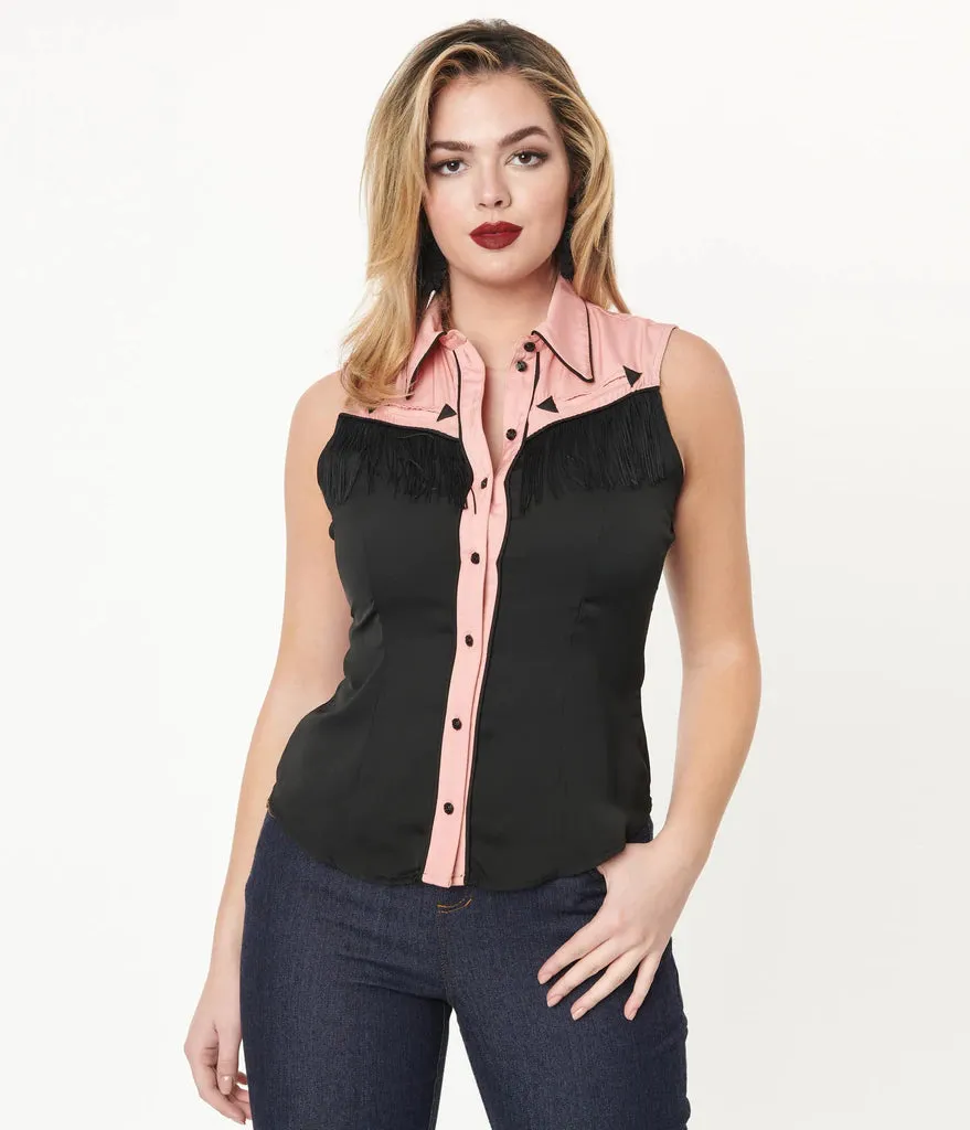 Unique Vintage Black & Pink Western Prairie Girl Blouse