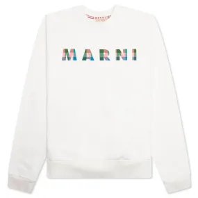 White Cotton Sweatshirt With Gingham Logo - Natural White