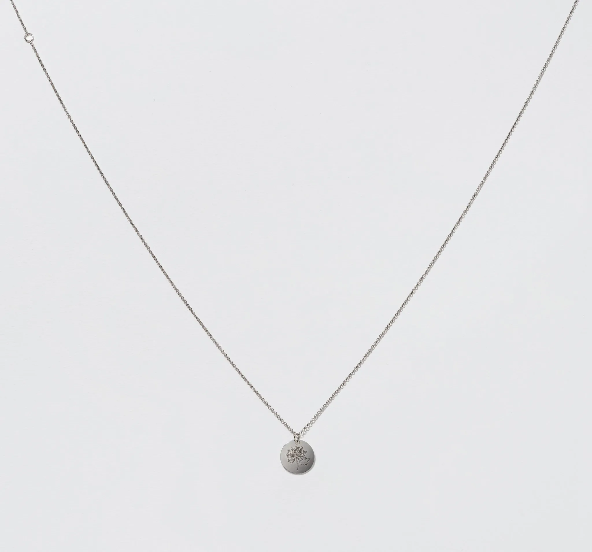 White Gold Pendant Chain Necklace, Floral - Polished 11.95mm