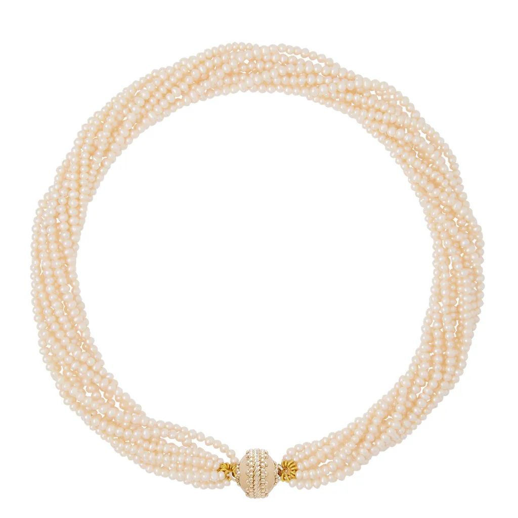 White Seed Pearl Multi-Strand Necklace