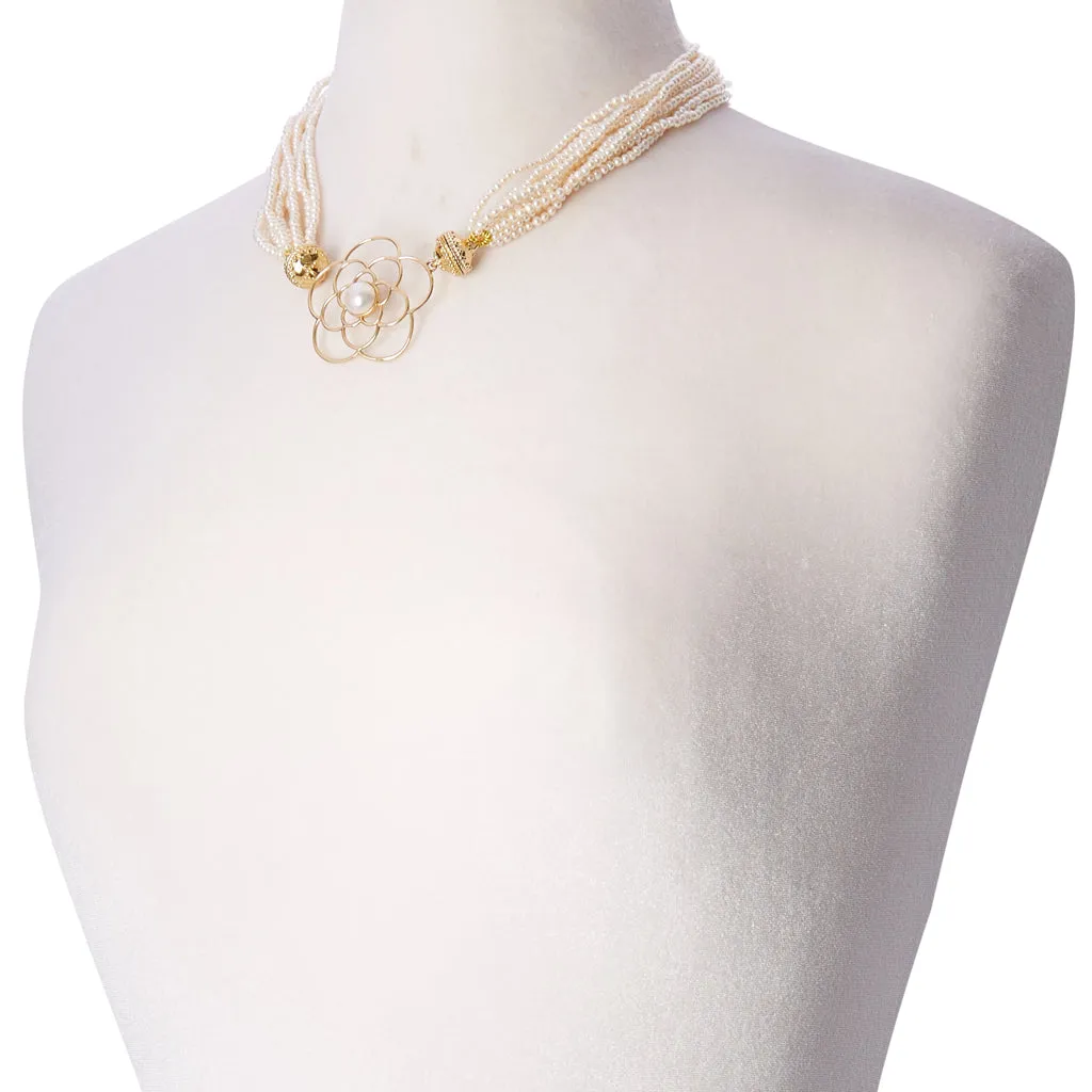 White Seed Pearl Multi-Strand Necklace