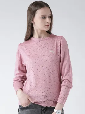 Women Pink Self Design Pullover