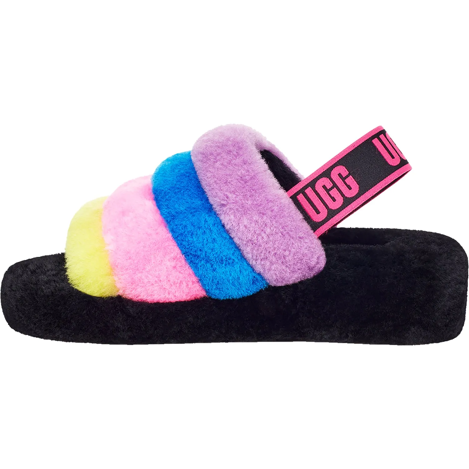 Women's UGG Fluff Yeah Slide Black/Taffy Multi Sheepskin