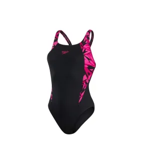 Womens/ladies boom muscleback logo one piece swimsuit black/pink Speedo