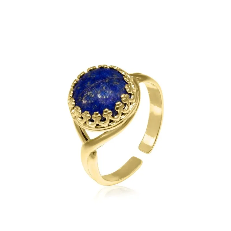 Yellow Gold Plated Blue Lapis Lazuli 10mm Ring