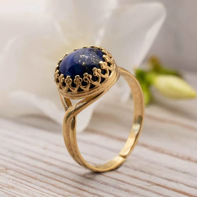 Yellow Gold Plated Blue Lapis Lazuli 10mm Ring